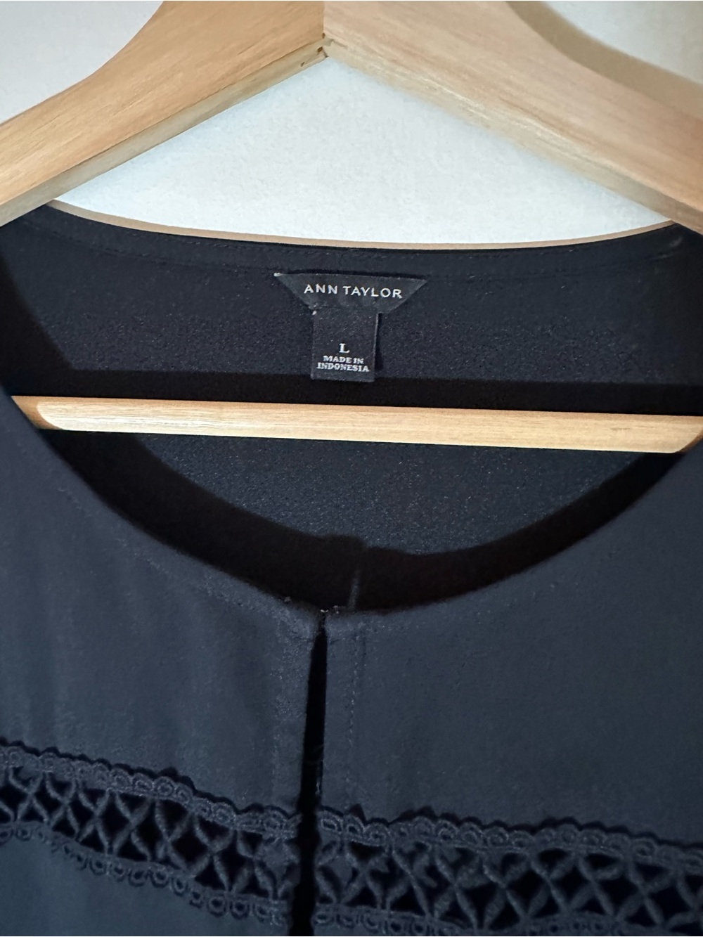 Ann Taylor Black Crochet Trim Bell Sleeve Blouse - Picture 3 of 4